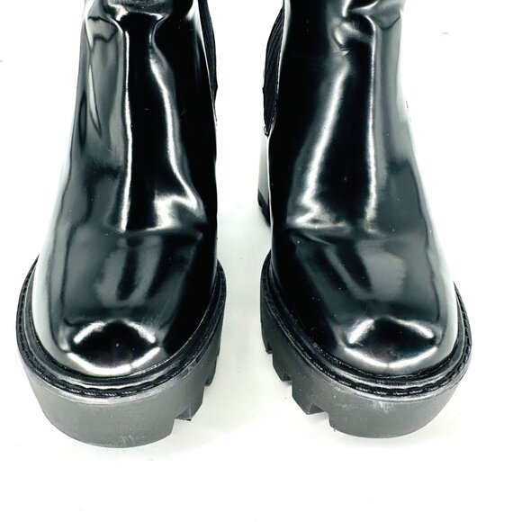 Zara Womens Black Glossy Leather Chunky Heel Chelsea Ankle Boots Size 36 EU - Picture 7 of 11